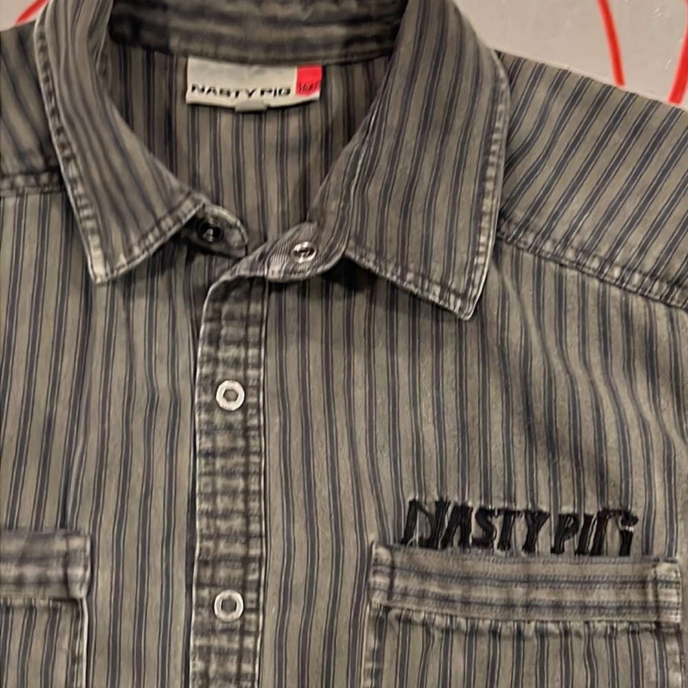 Nasty pig vintage, collectors item large snap down short sleeve shirt  jailbate